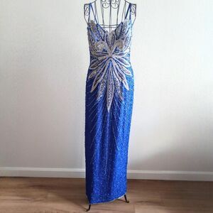 Vintage 100% Silk Beaded Mermaid Prom Dress